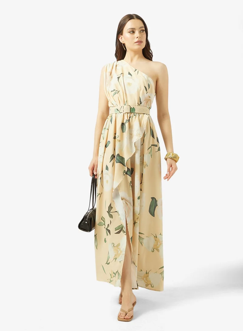 جينجر فستان بحمالة كتف واحدة وطبعات زهور بتصميم -